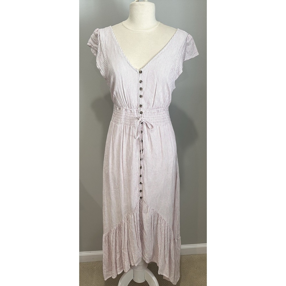 American Eagle Midi Striped Dress Medium Boho Smocked Cottagecore Feminine